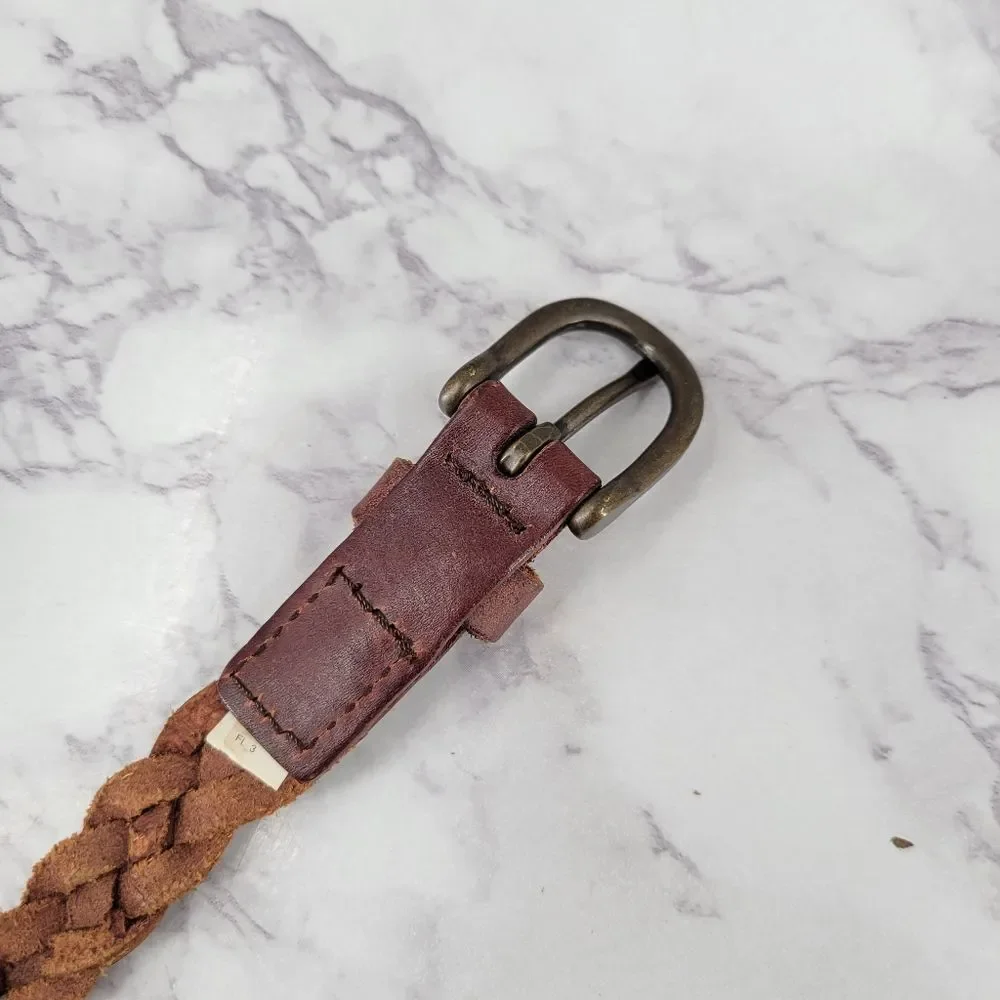 Vintage Plus Size Braided Brown Leather Belt Boho Waist 43-51